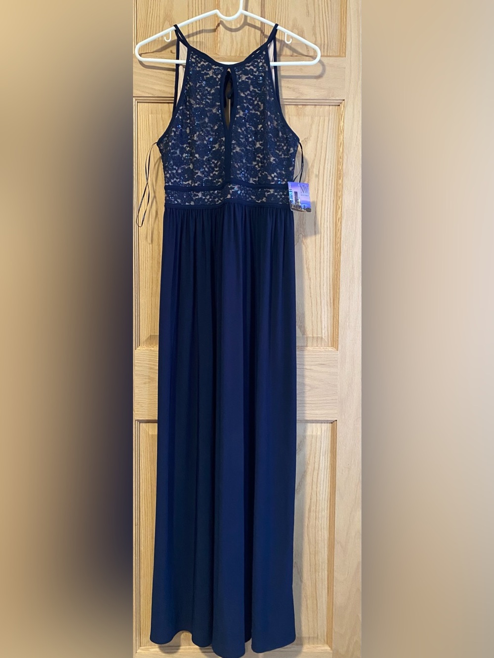 Night Way Collections Navy Lace-Top Formal Dress 8P NWT